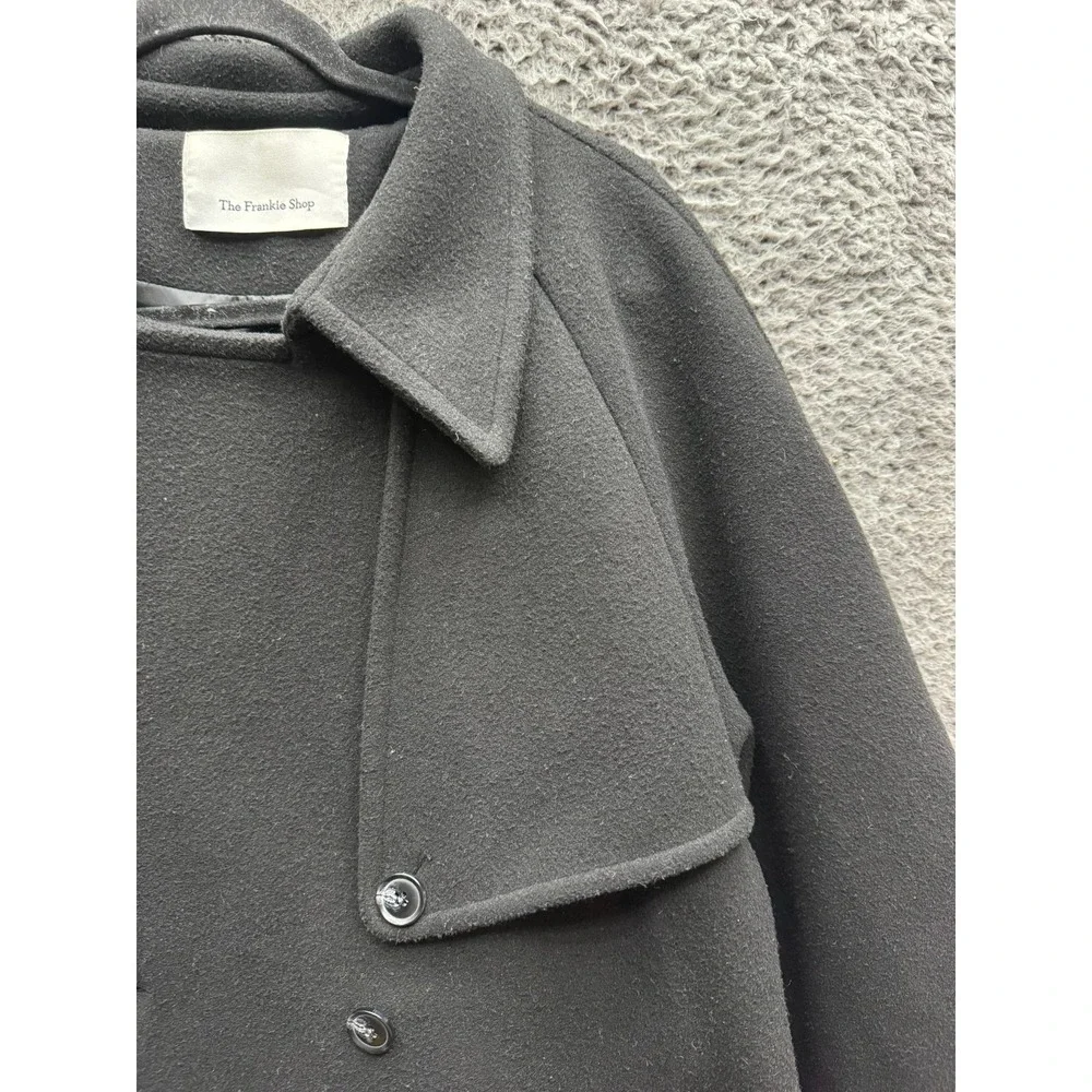 The Frankie Shop Double-Breasted Belted Trench Coat Black Womens Size L/XL - Picture 5 of 16